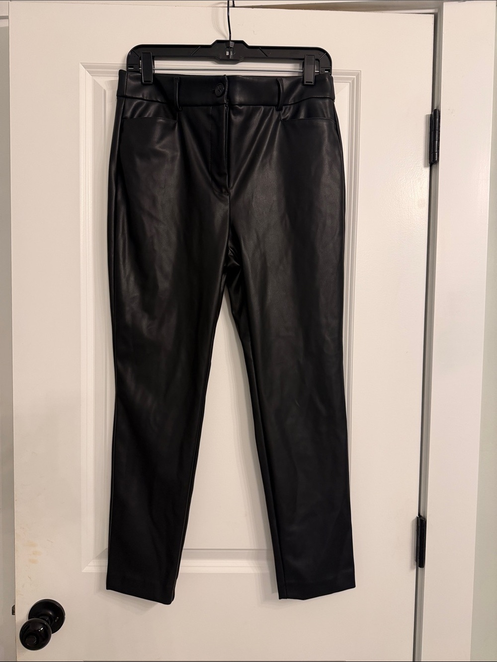 LOFT Black Faux Leather Ankle-Length Straight Pants